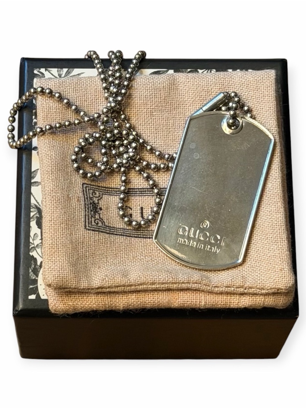 Gucci Sterling Silver Dog Tag Necklace